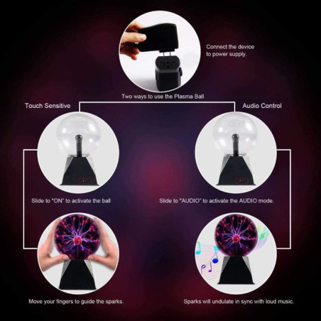 Hooyi 8-inch Sound Sensitive Plasma Ball Lamp - Electrostatic Lightning Sphere Nightlight Decor