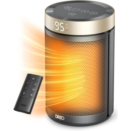 DREO Chauffage Électrique Portable 1500W avec Thermostat, Télécommande, Minuteur 12H, Écran Digital, 5 Modes