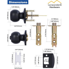 Lanwandeng Matte Black Door Knobs with Lock & Keys, Interior/Exterior Bedroom & Bathroom Entry Door Lock