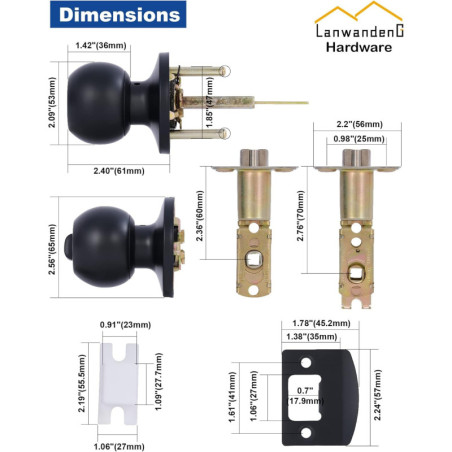 Lanwandeng Matte Black Door Knobs with Lock & Keys - Bedroom & Bathroom