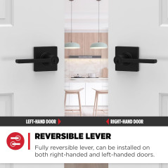 Kwikset Casey Matte Black Entry Door Handle with Lock, Keyed Reversible Lever, Pick-Resistant SmartKey Security