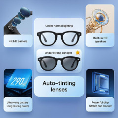 Smart Glasses with 4K Camera, AI Translation & Photochromic Lenses