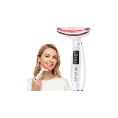 Thérapie par lumière rouge visage et cou, masseur 7 couleurs anti-âge, appareil LED rechargeable avec chaleur et vibration
