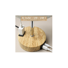 Lampe de chevet tactile 3 niveaux dimmable avec prise AC, USB & USB-C, bois chaleureux, pour chambre