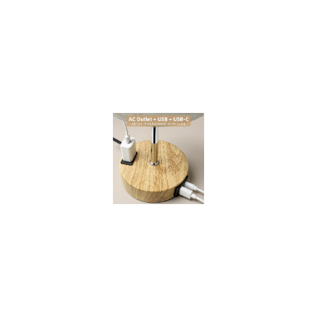 Lampe de chevet tactile 3 niveaux dimmable avec prise AC, USB & USB-C, bois chaleureux, pour chambre