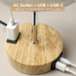 Lampe de chevet tactile 3 niveaux dimmable avec prise AC, USB & USB-C, bois chaleureux, pour chambre