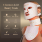 MEGELIN 7-Color LED Red Light Therapy Face & Neck Mask for Skin Rejuvenation – White