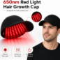 Laser Hair Growth Cap 650nm Red Light Therapy for Hairline & Thinning Crown, Rechargeable Scalp Care Device - Black