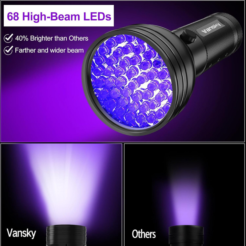 Vansky AC Leak Detector Kit: 68 LED UV Automotive Tool with Glasses