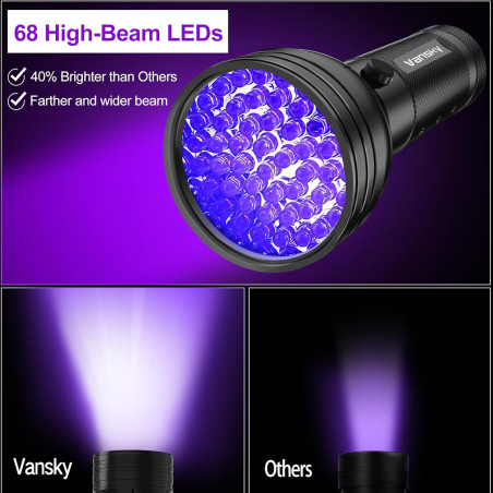 Vansky AC Leak Detector Kit: 68 LED UV Automotive Tool with Glasses