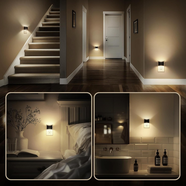 DORESshop 2-Pack LED Night Lights, 3 Brightness Levels, Dusk to Dawn Sensor, 3000K Warm White Plug-In Nightlight DORESshop 2-Pack LED Night Lights, 3 Brightness Levels, Dusk to Dawn Sensor, 3000K Warm White Plug-In Nightlight