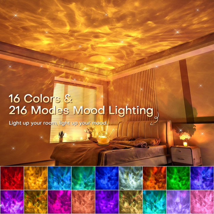Mubarek 3-in-1 Ambient Light: Sunset, Ocean & Northern Lights Projector with 216 Modes & Remote - Bedroom Decor Gift