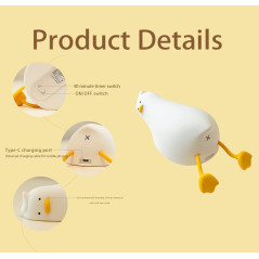 HAPPYBAG LED Duck Night Light - Dimmable, Rechargeable, Cute Nursery Lamp