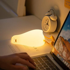 HAPPYBAG LED Flat Duck Night Light, 3-Level Dimmable Silicone Squishy Rechargeable Touch Lamp for Kids
