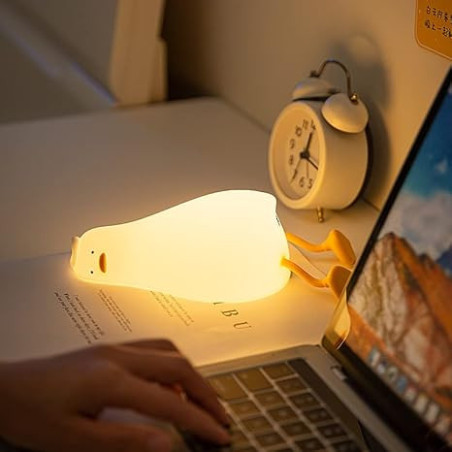 HAPPYBAG LED Flat Duck Night Light, 3-Level Dimmable Silicone Squishy Rechargeable Touch Lamp for Kids