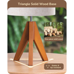 EDISHINE 14.2 Tripod Table Lamp with Linen Beige Shade & Wooden Base