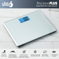 Eat Smart Precision Plus Digital Bathroom Scale, 440-lb Capacity, Wide Platform, Step-On Technology, Grey