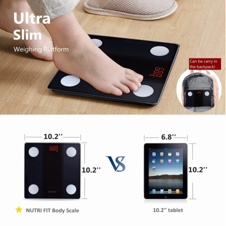 NUTRI FIT Smart Digital Bluetooth Bathroom Scale - Body Weight, Fat, BMI Analyzer, App Sync, 330lbs Capacity