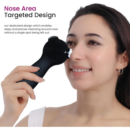 Rechargeable Waterproof Silicone Sonic Face Scrubber & Cleanser with Wireless Charging Dock, Black