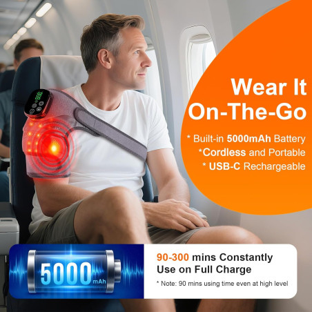 Knee Massager with Heat, 660nm & 850nm Infrared Red Light, Vibration, Rechargeable 5000mAh Heated Brace for Pain Relief
