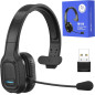 Bluetooth Single Ear Headset for Truck Drivers with AI Noise Canceling Mic, USB Dongle, 45H Talk Time