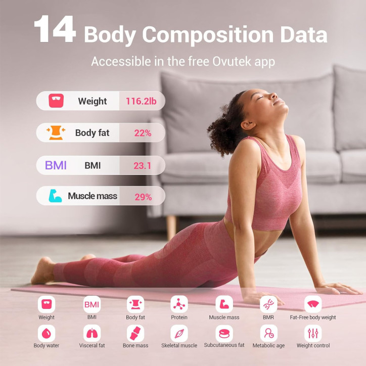 Ovutek Smart Digital Body Weight & Fat Scale with BMI, Smartphone App, 400lb Capacity - Pink Ovutek Smart Digital Body Weight & Fat Scale with BMI, Smartphone App, 400lb Capacity - Pink