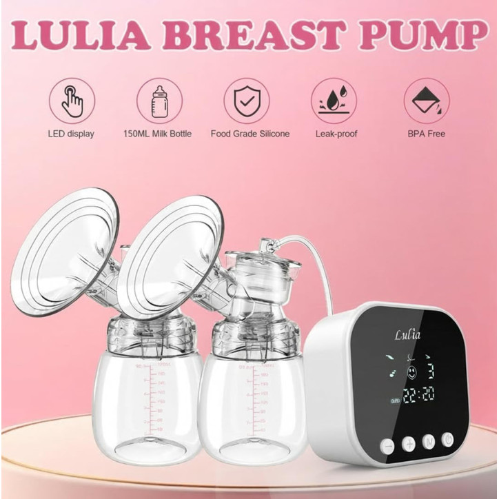 Lulia Double Electric Breast Pump, 4 Modes, 9 Levels, Low Noise, Anti-Backflow, LED Display, BPA-Free, 24mm Flange