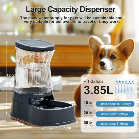 Gardner Pet 1-Gallon Automatic Gravity Stainless Steel Water Dispenser – BPA-Free Large Capacity Bowl for Dogs & Cats