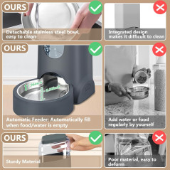 Automatic Cat & Dog Feeder with Stainless Steel Bowl, 1 Gallon Water Dispenser