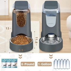 Automatic Cat & Dog Feeder with 2 Stainless Steel 1-Gallon Bowls - Gravity Food & Water Dispenser for Small to Medium Pe