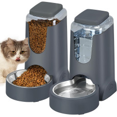 Automatic Cat & Dog Feeder with Stainless Steel Bowl, 1 Gallon Water Dispenser