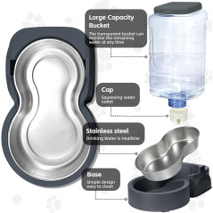 Automatic Cat & Dog Feeder with Stainless Steel Bowl, 1 Gallon Water Dispenser