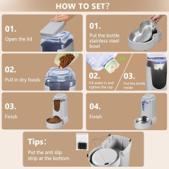 Automatic Cat & Dog Feeder with Stainless Steel Bowl, 1 Gallon Water Dispenser