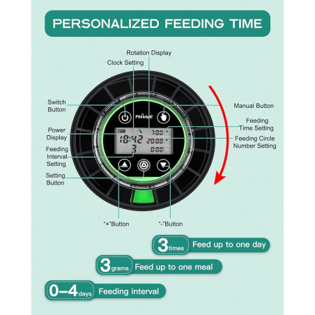 Automatic Fish Feeder for Aquarium - USB Rechargeable, Moisture-Proof, Timer with LCD Display for Betta