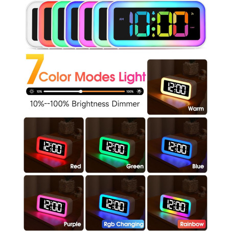 Cadmos Pink Alarm Clock with RGB Night Light – Cute Gift for Girls