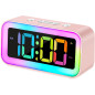 Cadmos Cute Pink Alarm Clock with RGB Night Light - Small, Perfect for Girls' Bedroom & Kawaii Gifts