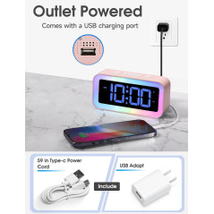 Cadmos Pink Alarm Clock with RGB Night Light – Cute Gift for Girls