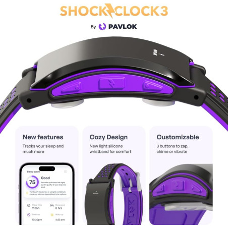Pavlok Shock Clock 3 – Smart Alarm with Vibration, Beep & Safe Zap | App-Controlled, Waterproof, Silent Alarm
