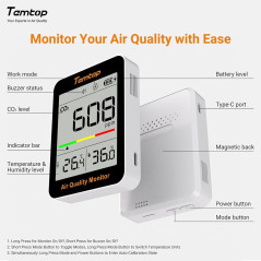 Temtop Portable CO2 Monitor – Indoor Air Quality & Humidity Meter